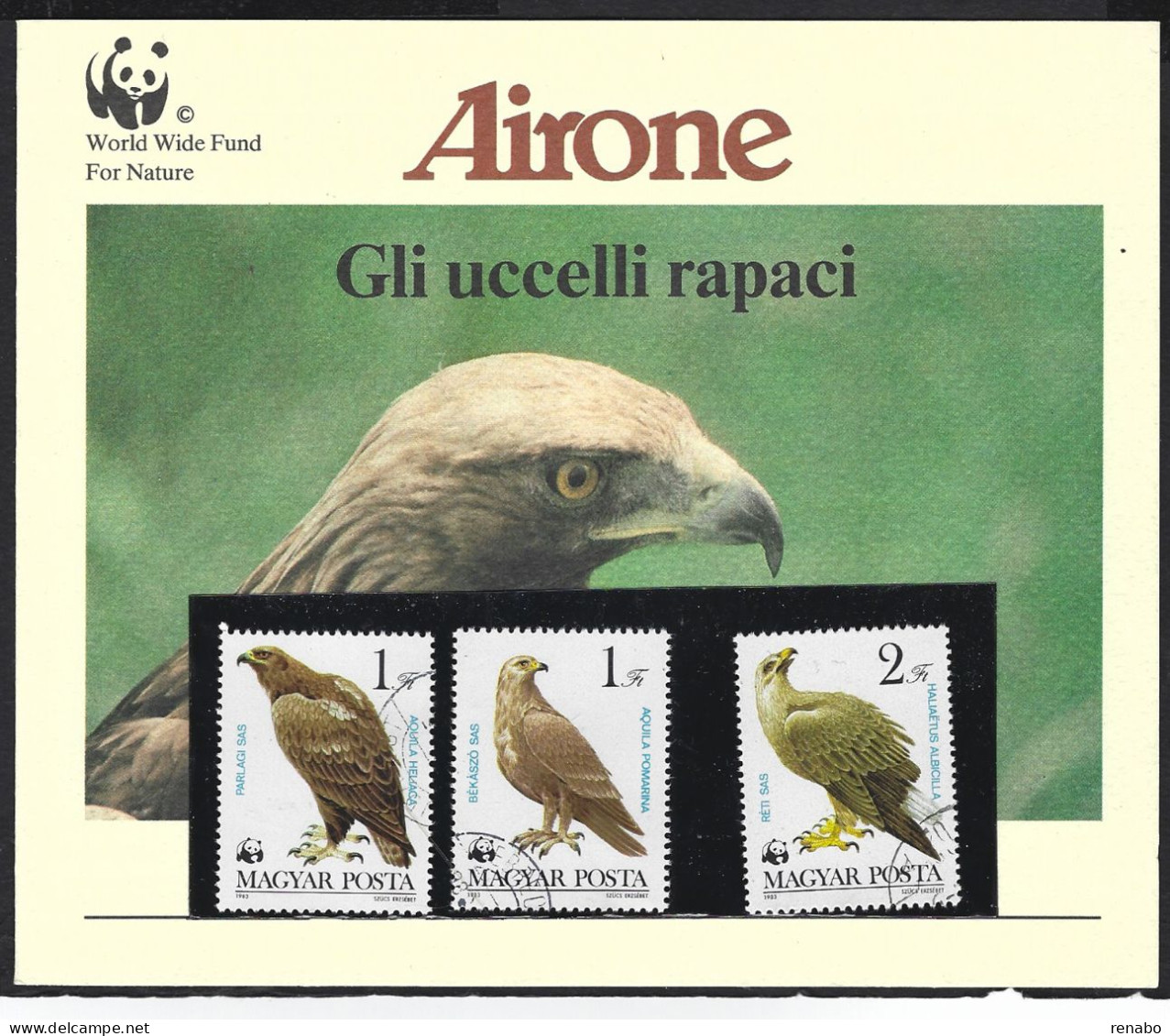 Italia, Italy, Italien 1983; Inserto Della Rivista Airone Con 3 “uccelli Rapaci Rari” Timbrati, Dell’Ungheria. - Eagles & Birds Of Prey