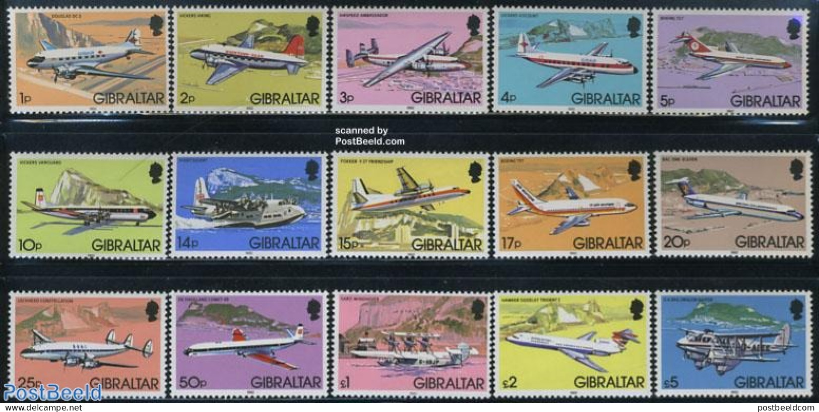 Gibraltar 1982 Definitives, Aeroplanes 15v, Mint NH, Transport - Aircraft & Aviation - Aerei