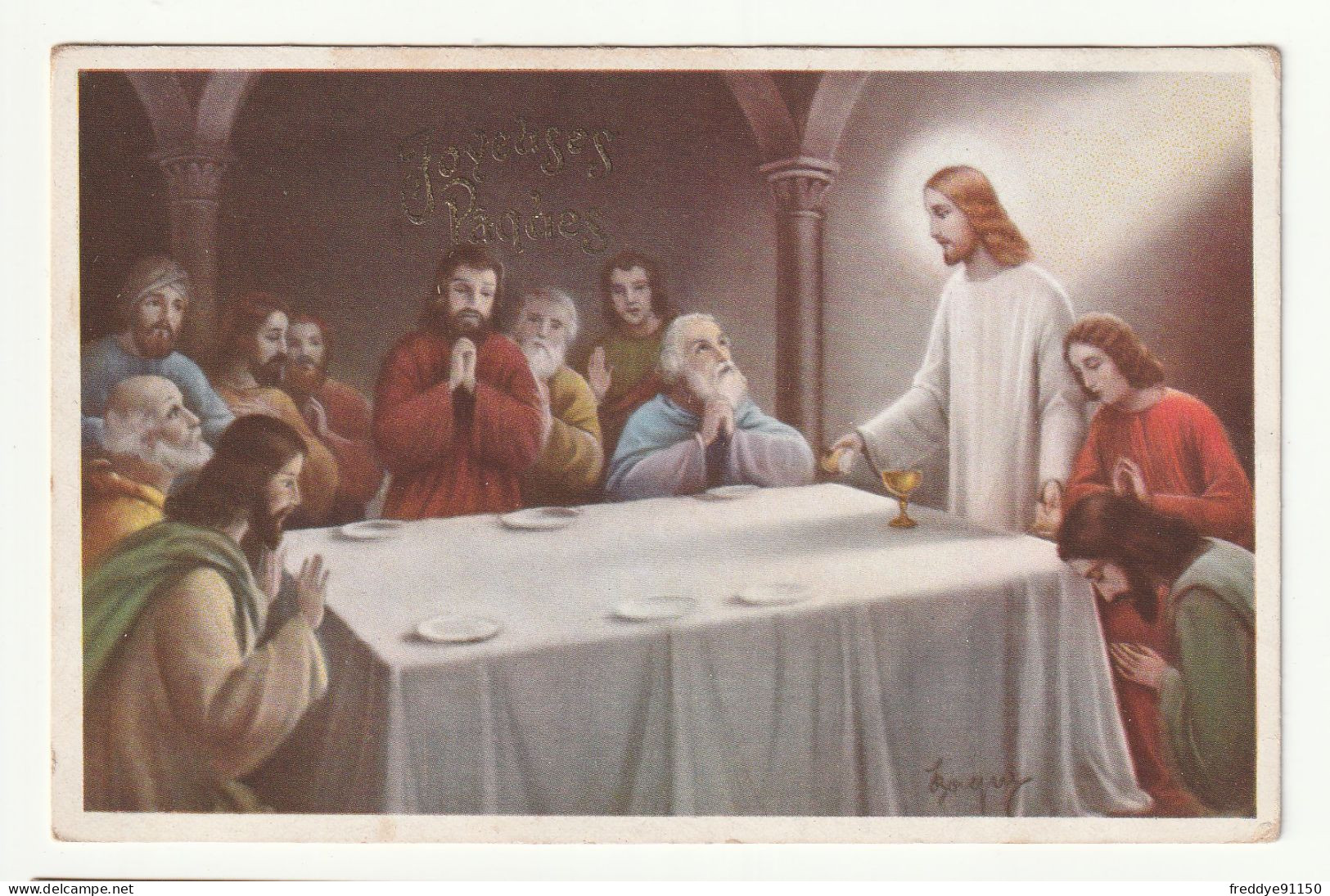 CPA HEUREUSES PAQUES .JESUS ET  SES APOTRES 1937 - Pascua