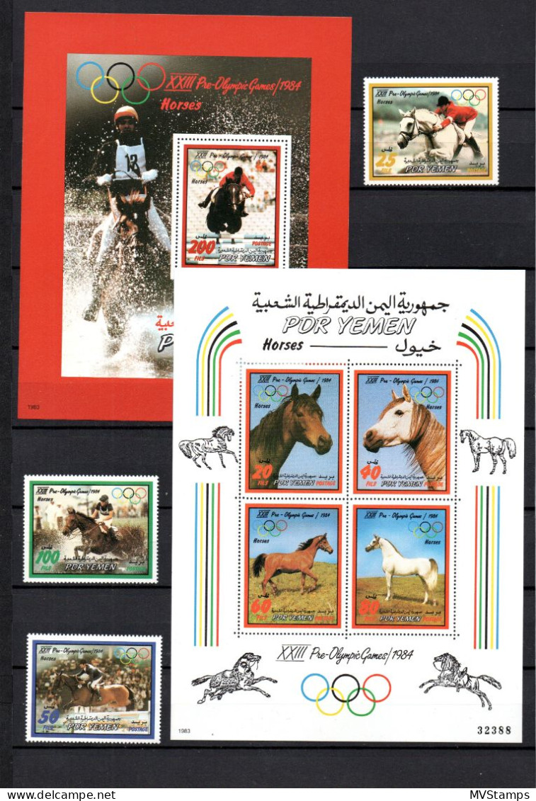 Jemen 1984 Satz 312/14 + Block 10/11 Olympische Spiele/Pferde/Horses Postfrisch - Yemen