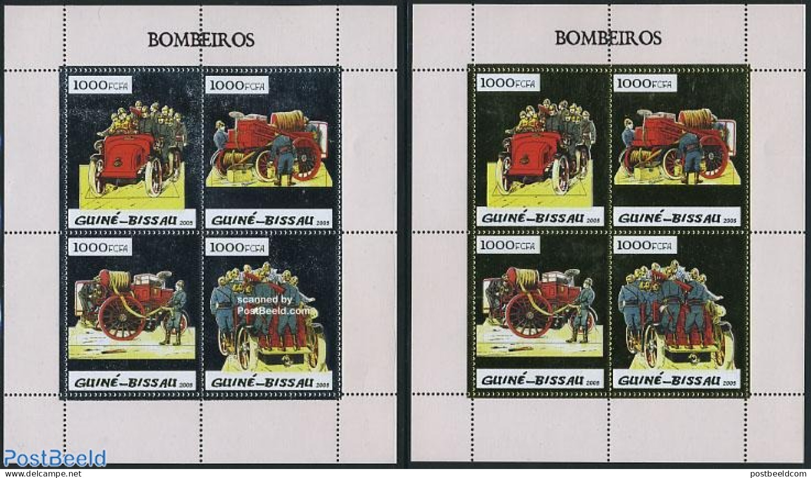 Guinea Bissau 2005 Fire Brigade, Gold, Silver 8v (2 M/s), Mint NH, Transport - Automobiles - Fire Fighters & Prevention - Voitures