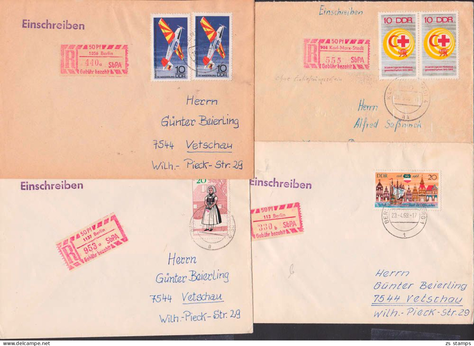Berlin Vier R-Briefe Mit SbPA - R-Zettel Von Bln Postleitzahl:  113, 1137 Und 1056 - Aangetekende Etiketten