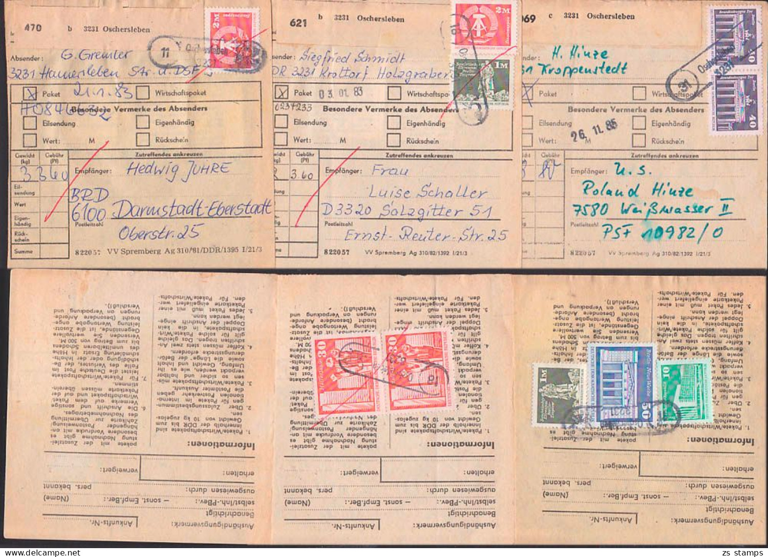 Postinterne Belege 3 Paketkarten Mit PSSt. . 18 Krottorf, 11 Hamersleben 31 Kroppenstedt über Oschersleben - Máquinas Franqueo (EMA)