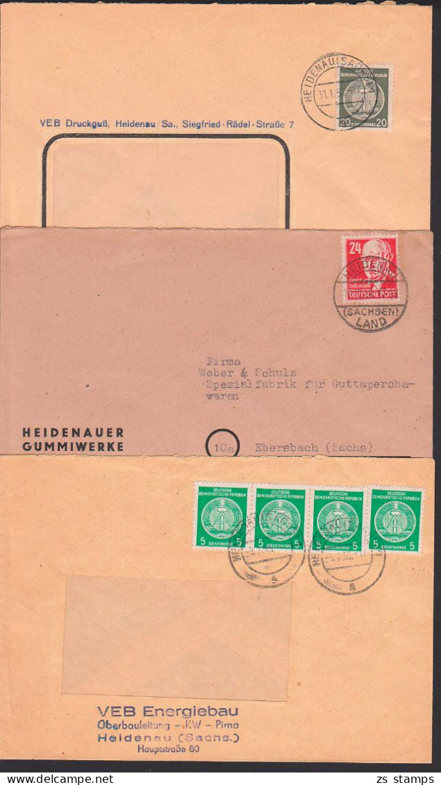 Heidenau Drei Bfe Dienstpost Energiebau, Druckguß Bzw. Heidenauer Gummiwerke (Sachsen Land) - Storia Postale