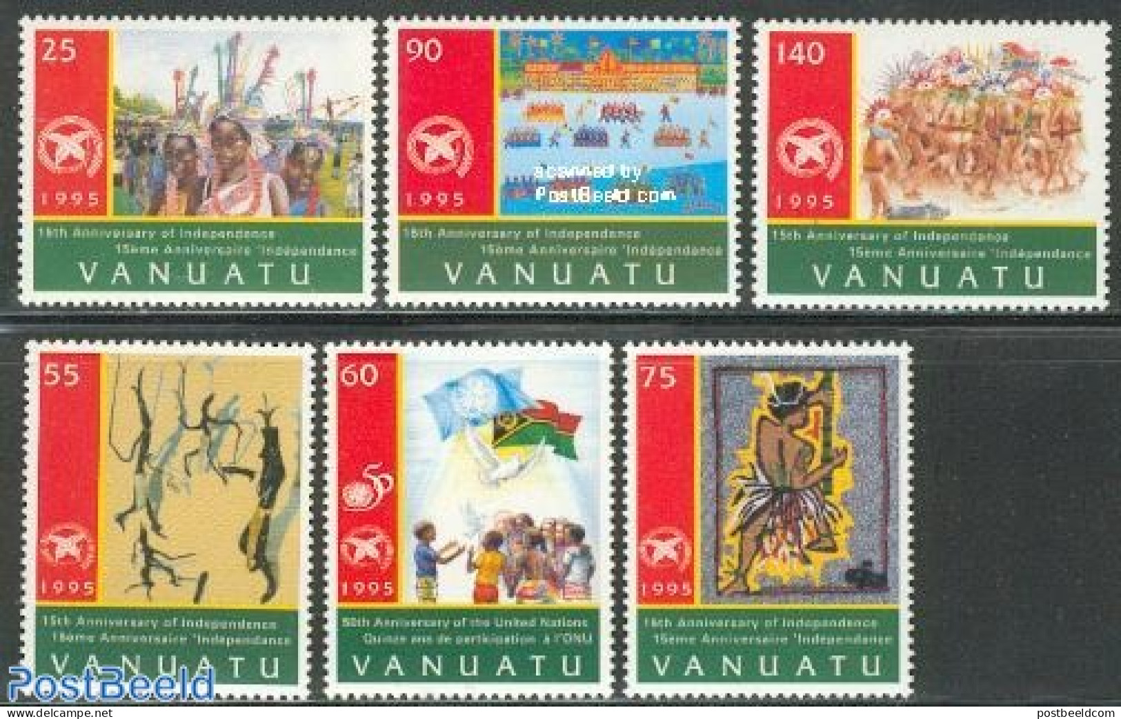 Vanuatu 1995 Independence, UNO Anniversary 6v, Mint NH, History - Various - Flags - United Nations - Costumes - Folklore - Costumes