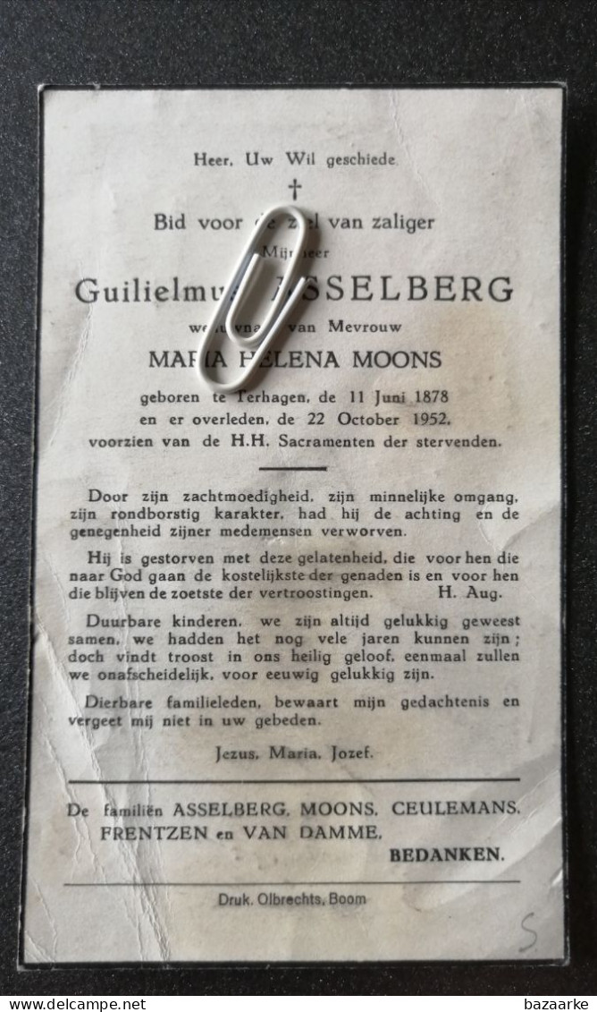 GUILIELMUS ASSELBERG ° TERHAGEN 1878 + 1952 / MARIA HELENA MOONS - Images Religieuses