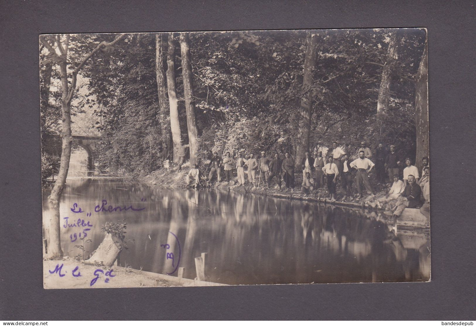 Carte Photo Guerre 14-18 Militaires Cie D' Etapes B3 1er Regiment Du Genie Bord Du Chenu Mourmelon Le Grand (58732) - Guerra 1914-18