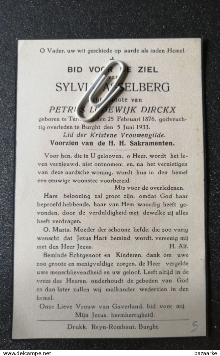 SYLVIA  ASSELBERG ° TERHAGEN 1876 + BURGHT 1933 / PETRUS DIRICKX - Devotion Images