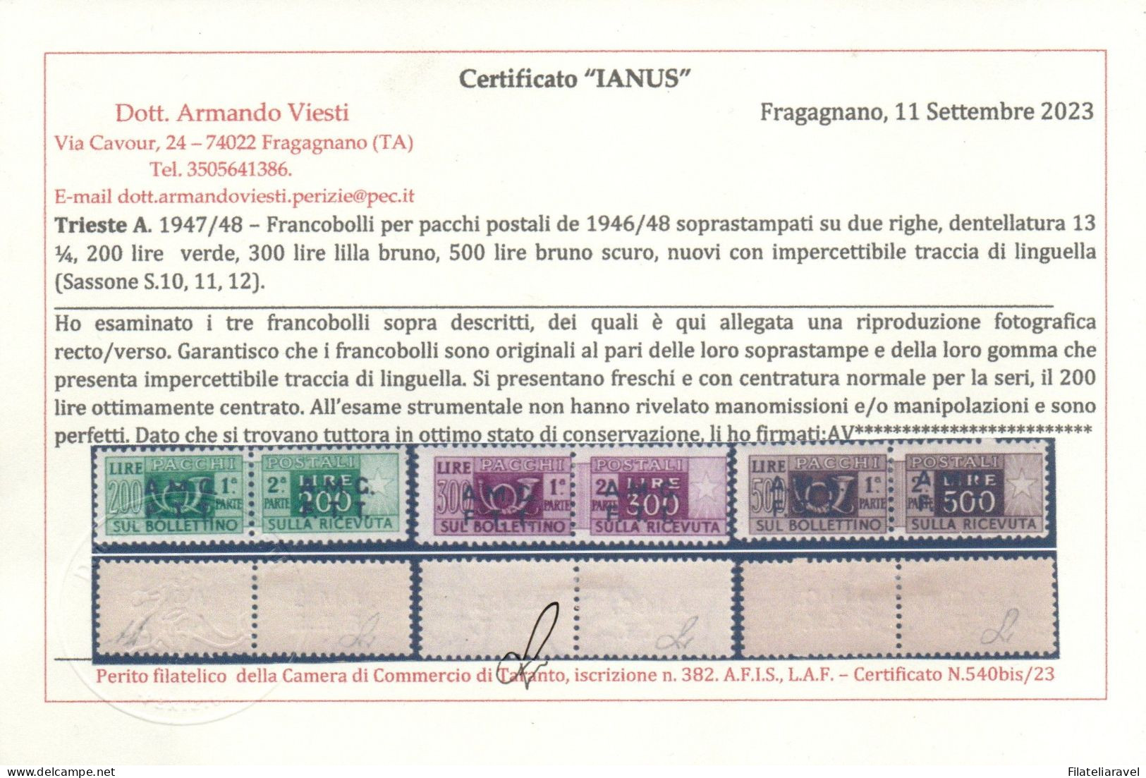 Trieste - Zona A - 1947/48 - Pacchi Postali, Sovrastampati Su 2 Righe, Cat.1/12, Impercettibile Traccia Di Linguella. - Colis Postaux/concession