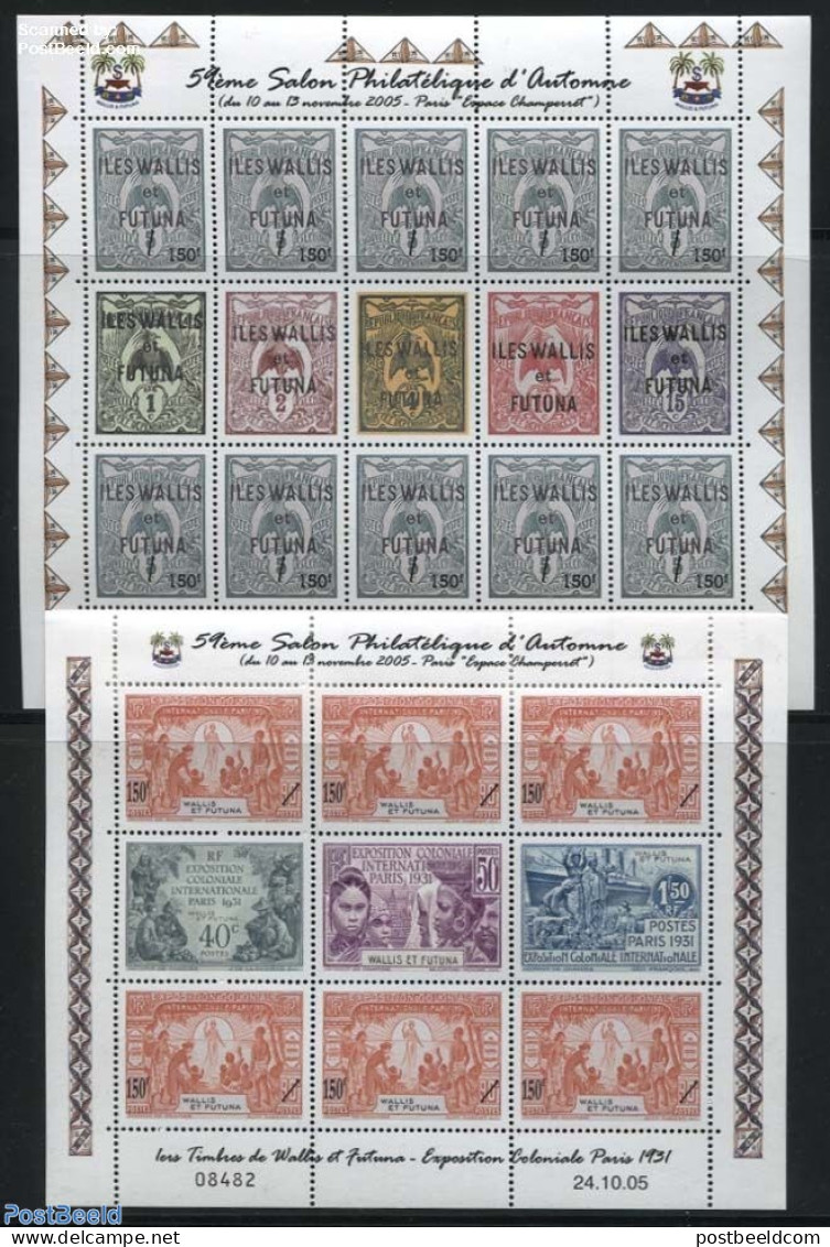 Wallis & Futuna 2005 Autumn Saloon 2 M/ss, Mint NH, Transport - Philately - Stamps On Stamps - Ships And Boats - Francobolli Su Francobolli
