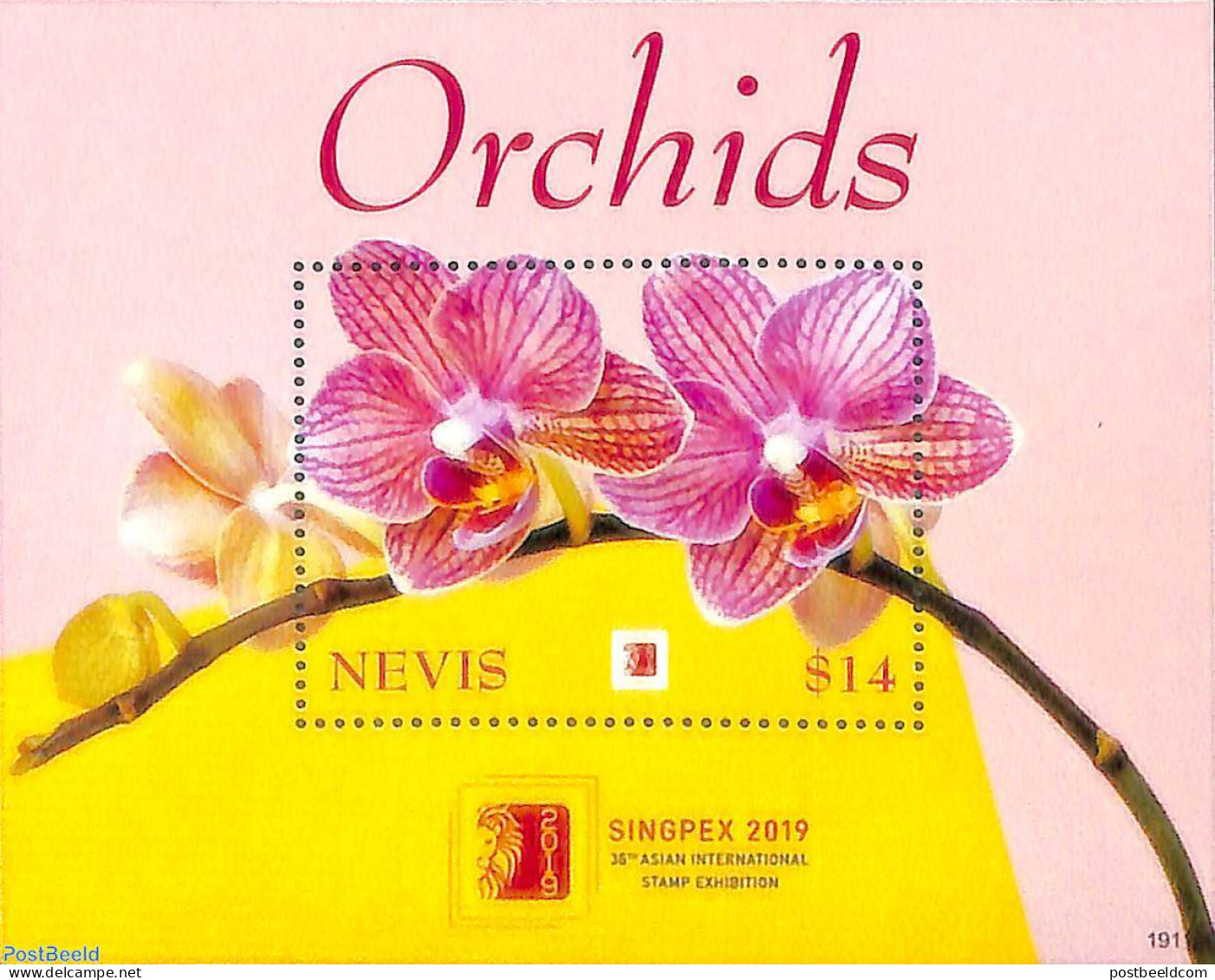 Nevis 2019 Orchids S/s, Mint NH, Nature - Flowers & Plants - Orchids - St.Kitts-et-Nevis ( 1983-...)
