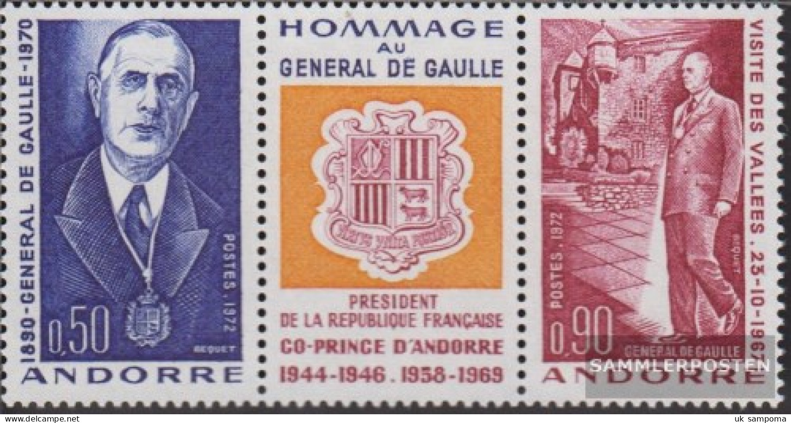 Andorra - French Post 245-246 Triple Strip (complete Issue) Unmounted Mint / Never Hinged 1972 Charles De Gaulle - Cuadernillos