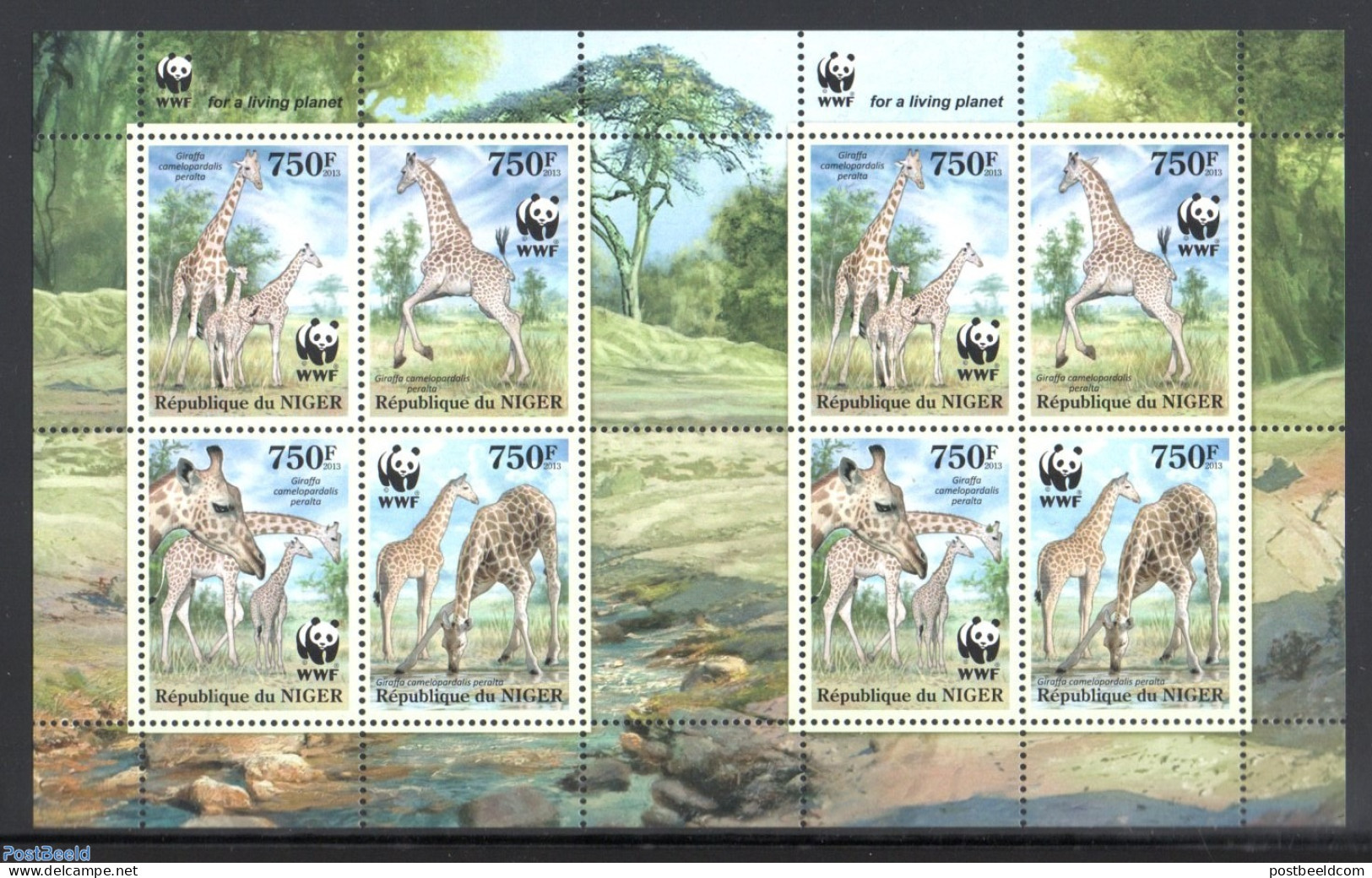 Niger 2013 WWF, Giraffe 8v M/s, Mint NH, Nature - Animals (others & Mixed) - Giraffe - World Wildlife Fund (WWF) - Niger (1960-...)