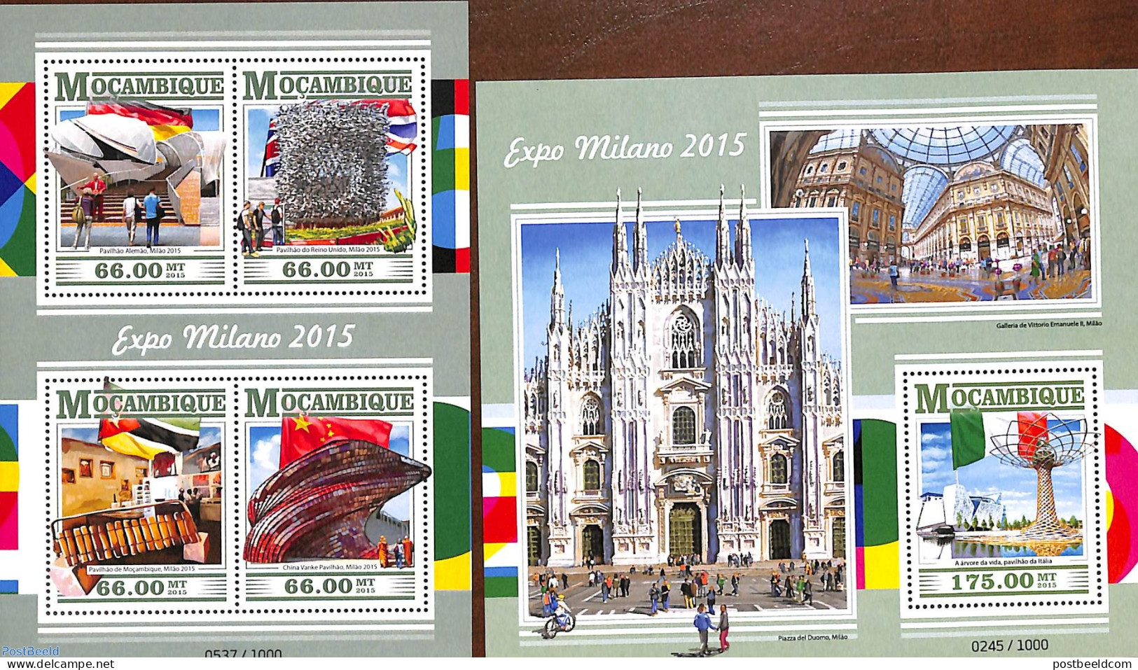 Mozambique 2015 Expo Milano 2 S/s, Mint NH, Religion - Sport - Various - Churches, Temples, Mosques, Synagogues - Cycl.. - Iglesias Y Catedrales