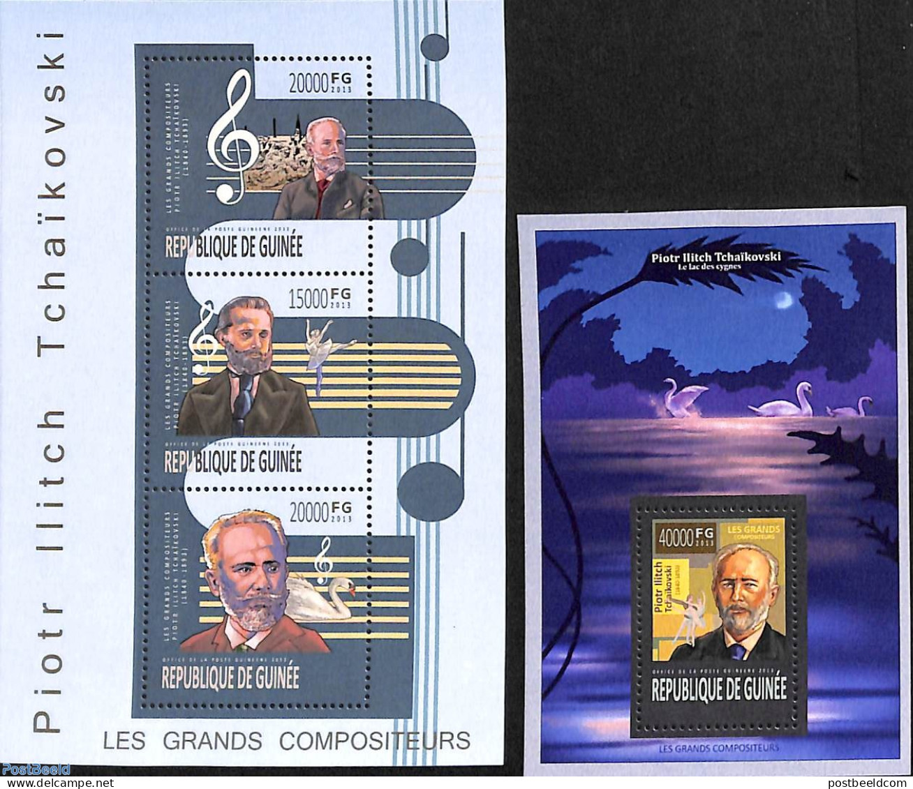 Guinea, Republic 2013 P.I. Tchaikovski 2 S/s, Mint NH, Performance Art - Music - Art - Composers - Musica