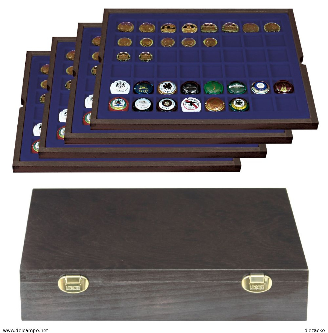 Lindner Echtholzkassette CARUS Mit 4 Tableaus Für 192 Münzen 2494-6M Neu - Materiaal