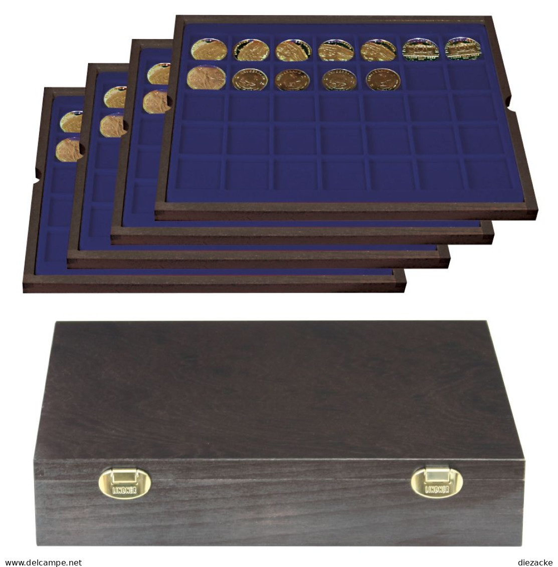 Lindner Echtholzkassette CARUS Mit 4 Tableaus Für 140 Münzen 2494-5M Neu - Materiaal