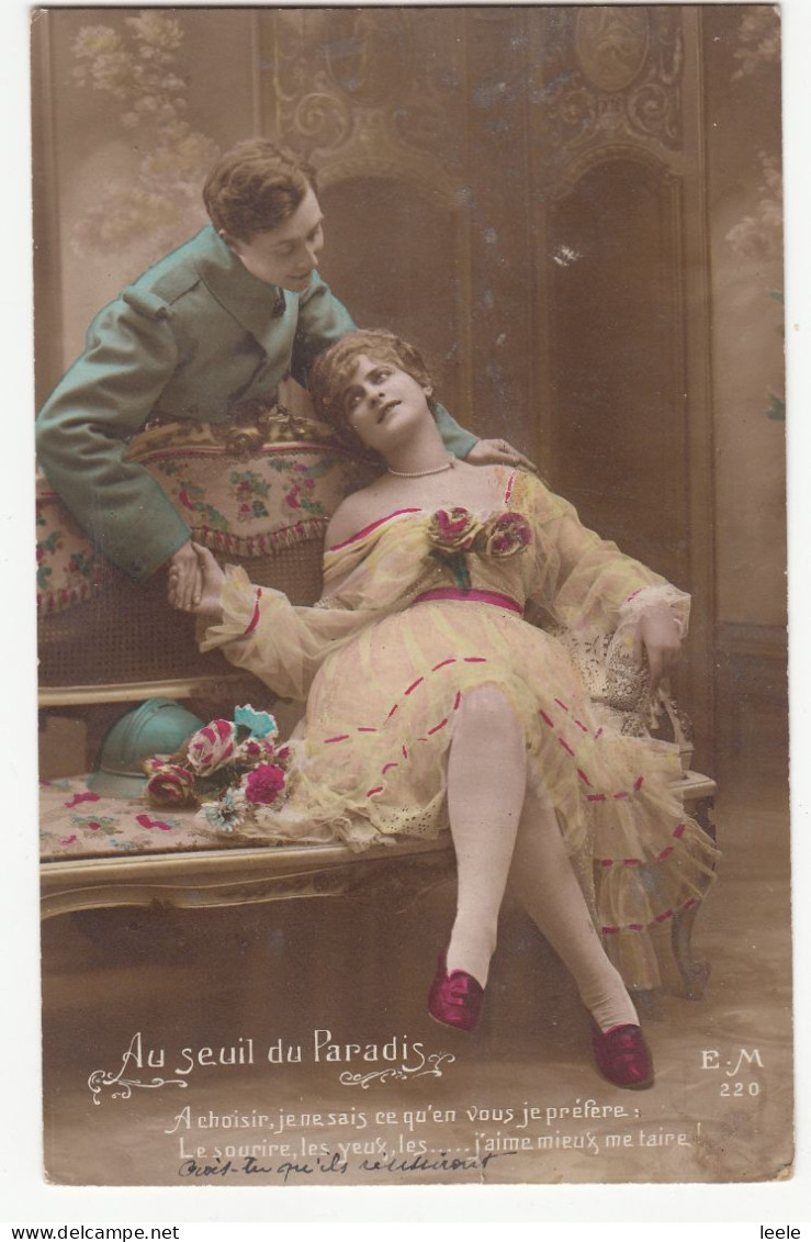 CN73. Vintage French Greetings Postcard. Lovers. The Threshold To Paradise! - Koppels