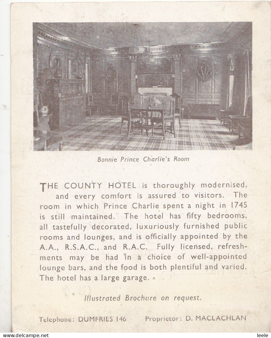 CN77. Vintage Advertising Card. County Hotel, Dumfries. - Hotels & Restaurants