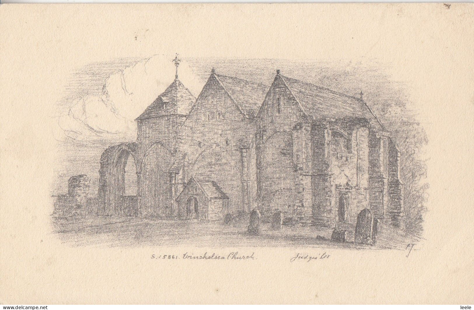 CN89. Vintage Judges Postcard. Drawing Of Winchelsea Church, Sussex - Autres & Non Classés