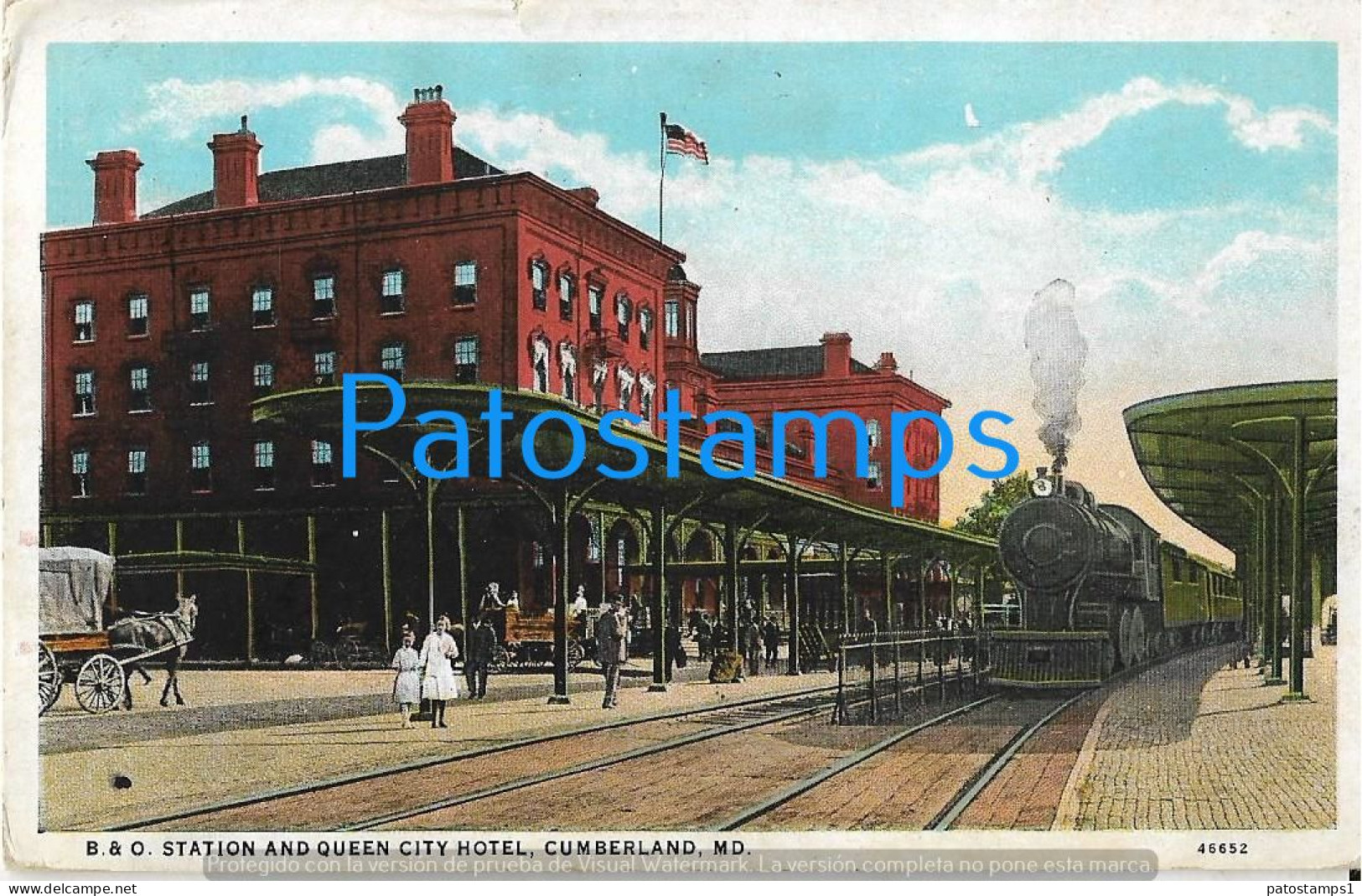 226155 US SCUMBERLAND STATION TRAIN AND QUEEN CITY HOTEL CIRCULATED TO ITALY POSTAL POSTCARD - Sonstige & Ohne Zuordnung