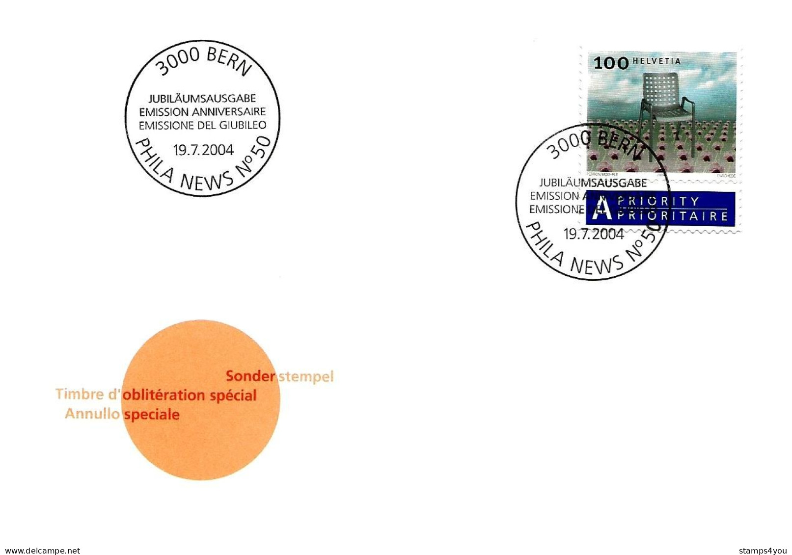 CH - 144 - Enveloppe Avec Oblit Spéciale "Phila News No 50 Bern 2004" - Postmark Collection