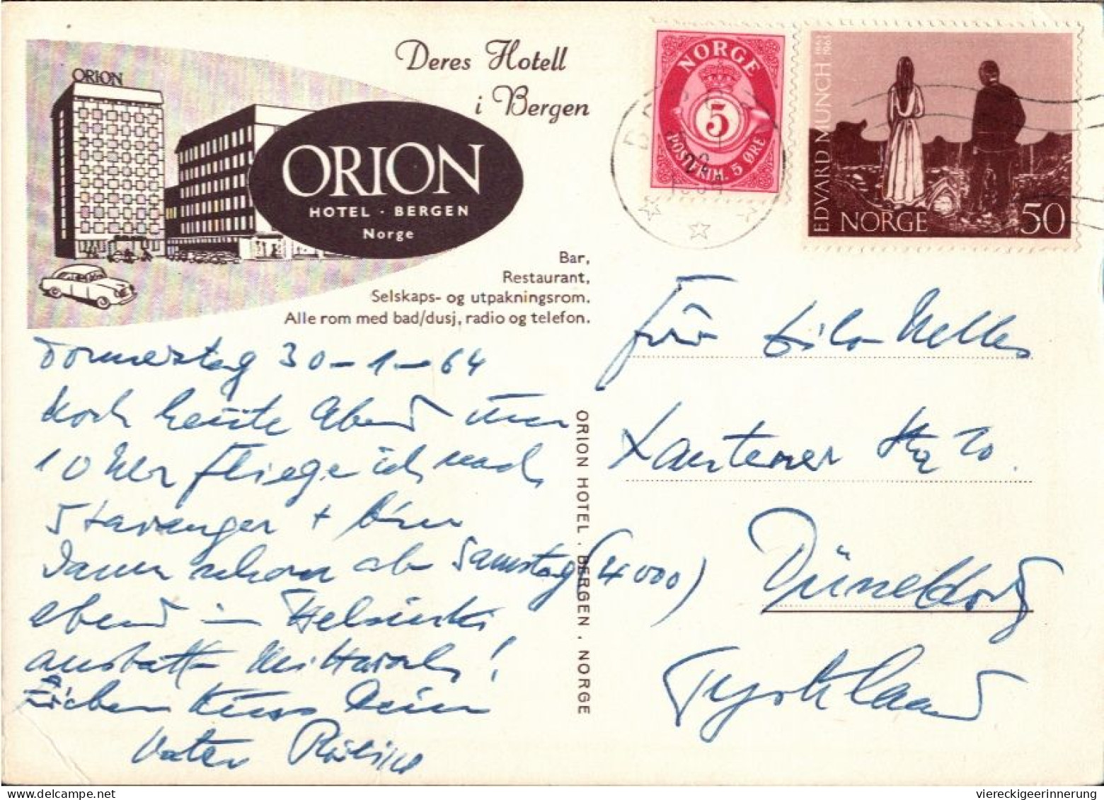 ! Postcard Bergen, Hotel Orion, Ships, Norway, Norwegen - Norvegia
