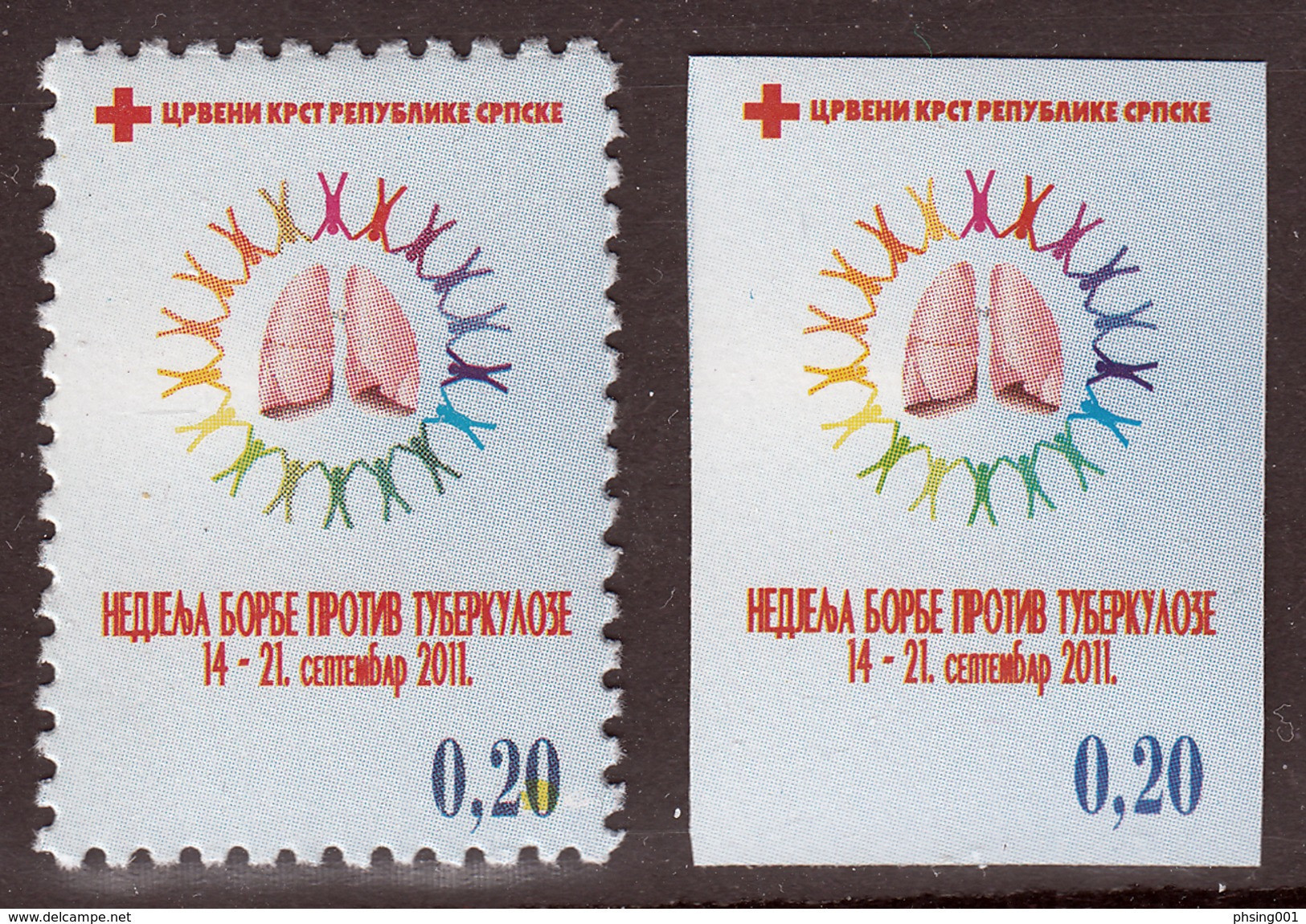 Bosnia Serbia 2011 TBC Red Cross Croix Rouge Rotes Kreuz, Perforated +imperforated, Tax Charity Surcharge Stamps MNH - Bosnie-Herzegovine