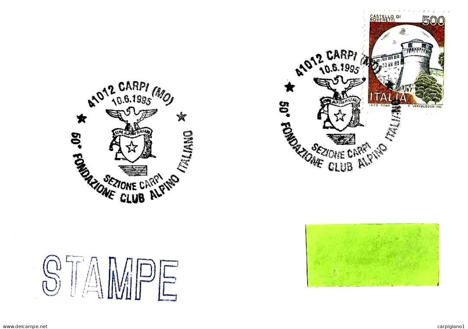 ITALIA ITALY - 1995 CARPI (MO) 50° CAI Club Alpino Italiano Sez. Carpi (stemma) Su Busta Viaggiata - 8390 - 1991-00: Poststempel
