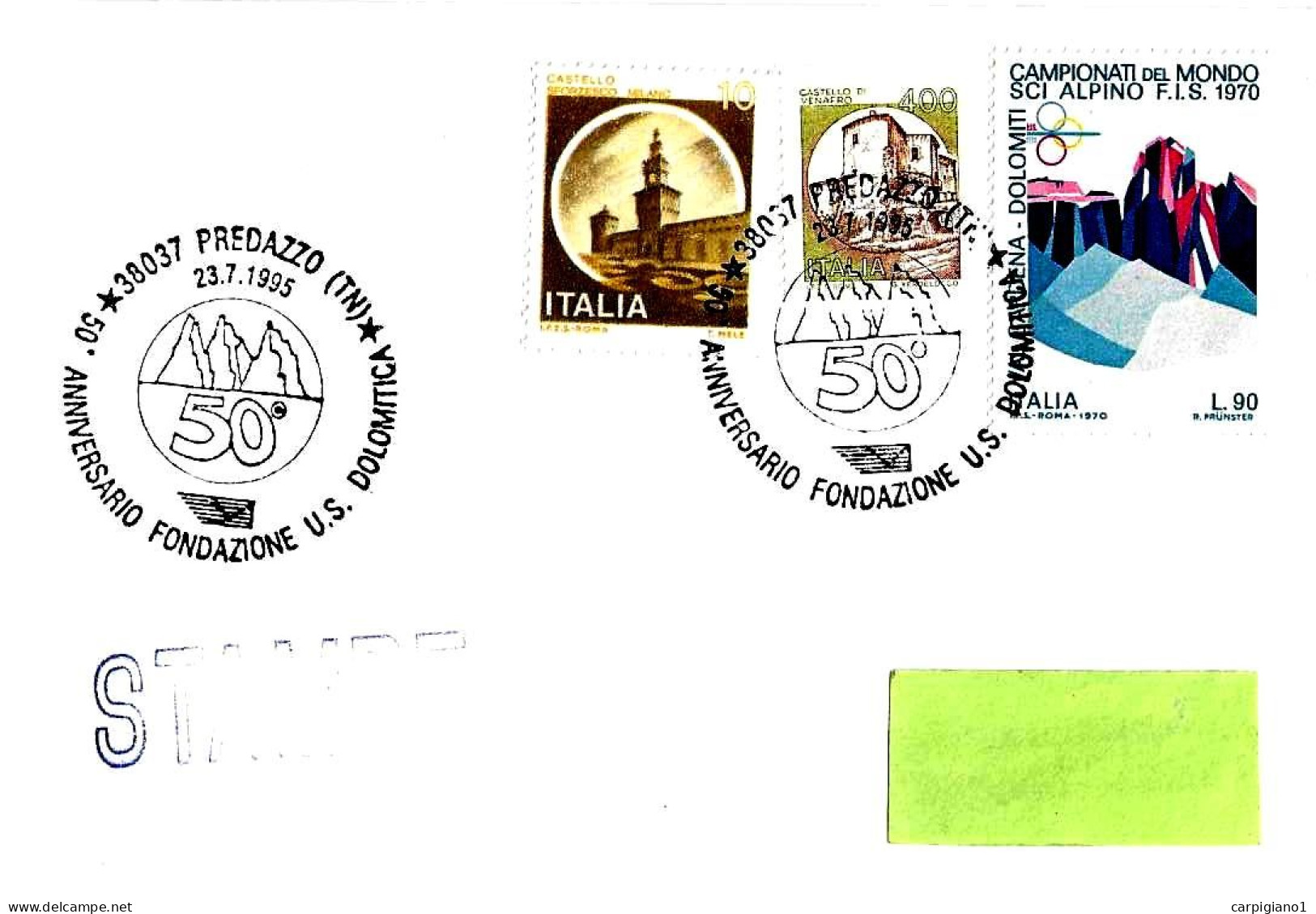 ITALIA ITALY - 1995 PREDAZZO (TN) 50° U.S. Dolomitica (logo Con 3 Cime Di Lavaredo) Su Busta Viaggiata - 8394 - 1991-00: Marcophilia