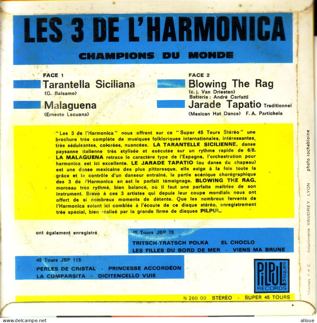 LES 3 DE L'HARMONICA - FR EP - TARANTELLA SICILIANA + 3 - Musiques Du Monde