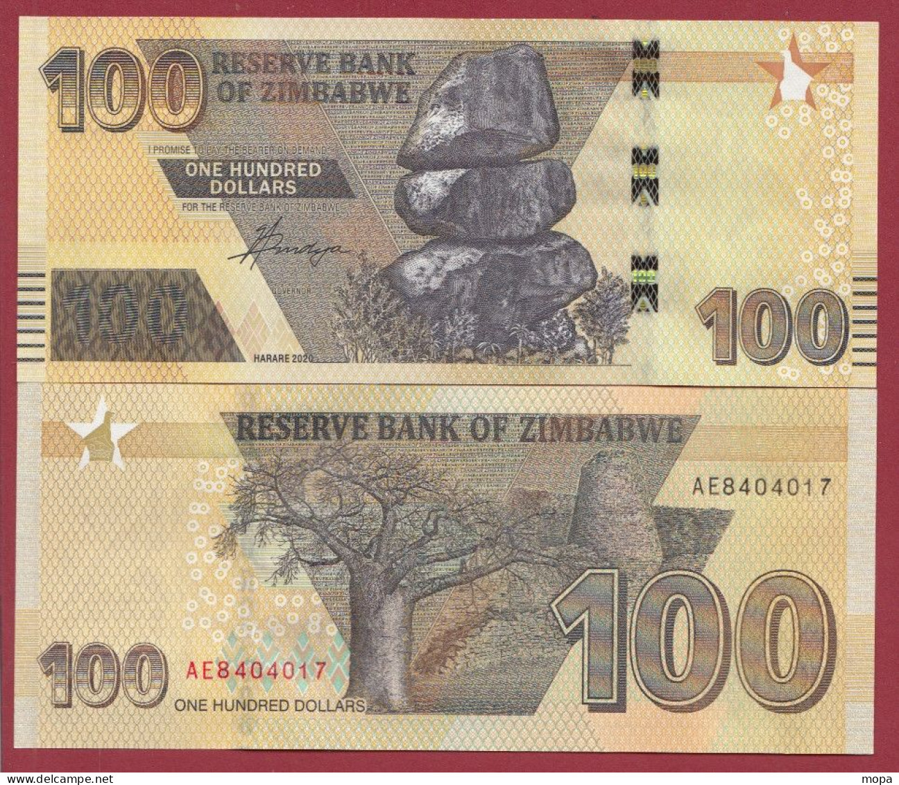 Zimbabwe--100 Dollars  ---2020--UNC---(494) - Simbabwe