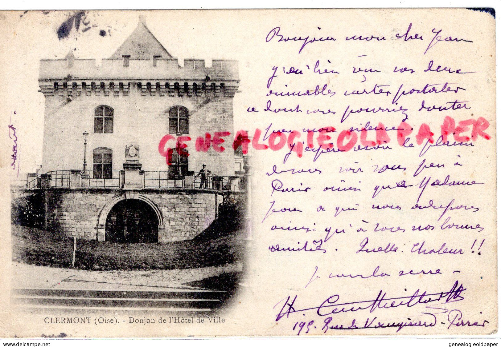 87- ST SAINT JUNIEN - -60-CLERMONT- DONJON HOTEL VILLE- JEAN TEILLIET  A M. BUY 5 RUE CERVANTES PROLONGEE PARIS FROISSY - Saint Junien