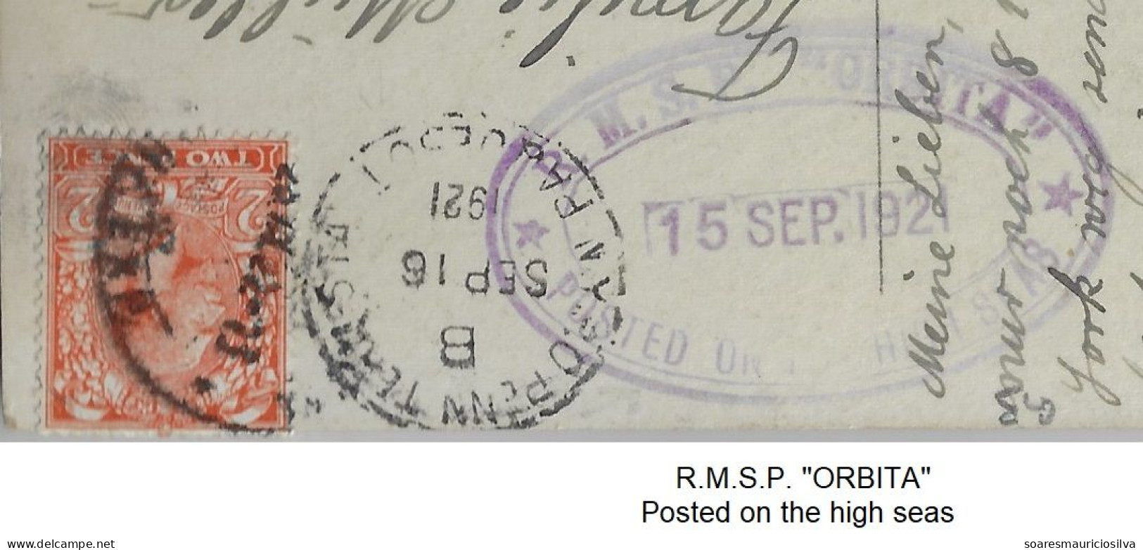 1921 Postcard Photo Ship RMSP Orbita New York Penn Terminal Station USA To Zurich Switzerland Stamp 2 Pence PAQUEBOT - Oblitérés