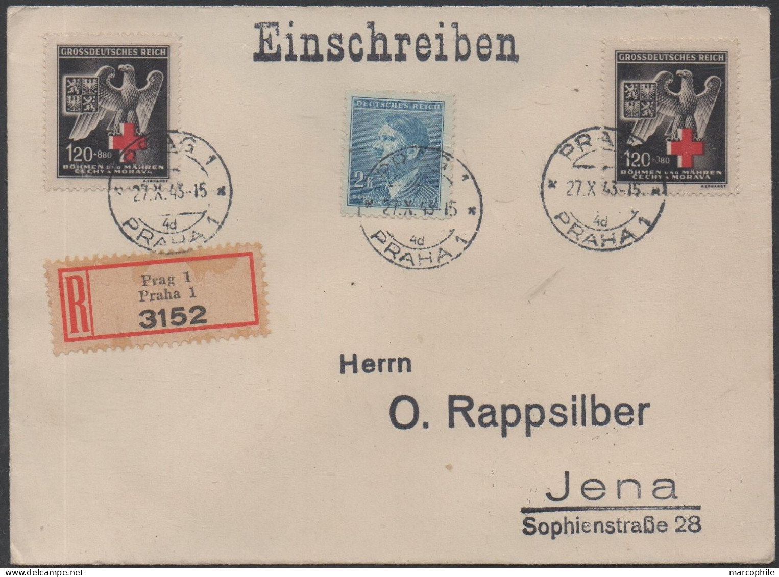 BÖHMEN & MÄHREN - PRAG - PRAHA / 1943 REKO BRIEF NACH JENA (ref 8950) - Briefe U. Dokumente