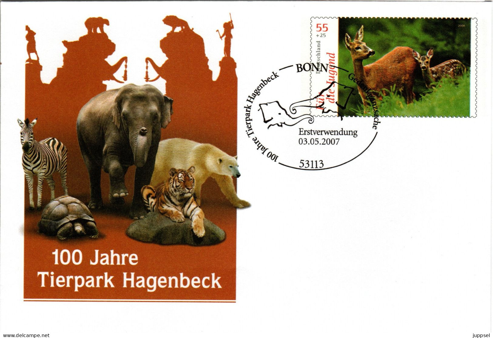 GERMANY,   FDC,  Roe Deer With Fawn       /     ALLEMAGNE,  Lettre De Première Jour,  Chevreuile Avec Faon     2007 - Game