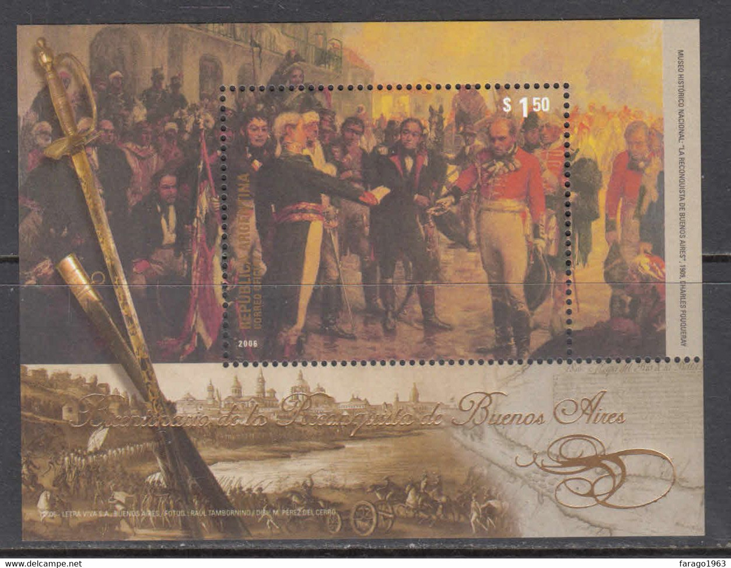 2006 Argentina Buenos Aires Reconquest British Military History GOLD FOIL Souvenir Sheet  MNH - Neufs