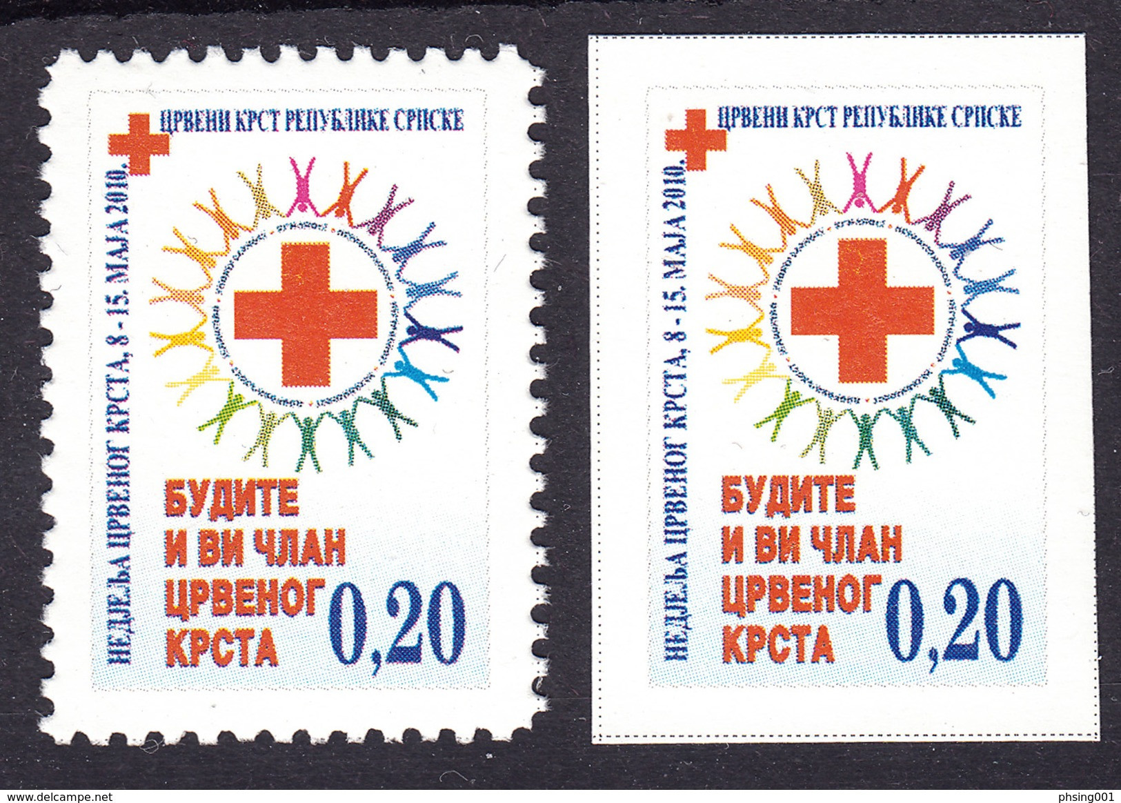 Bosnia Serbia 2010 Red Cross Rotes Kreuz Croix Rouge, Perforated + Imperforated, Tax, Charity, Surcharge Stamps MNH - Bosnië En Herzegovina