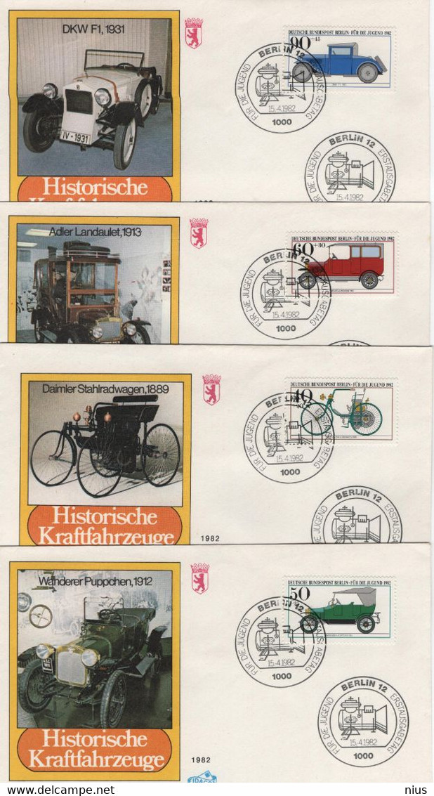 Germany Deutschland 1982 FDC Fur Die Jugend, Daimler Wanderer DKW Adler, Car Cars Transport, Bonn - 1981-1990