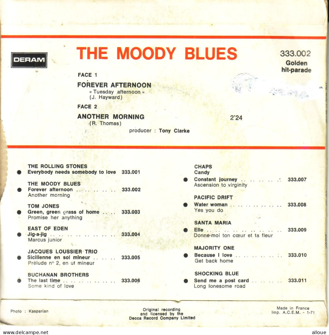 THE MOODY BLUES - FR SP - TUESDAY AFTERNOON + 1 - Rock