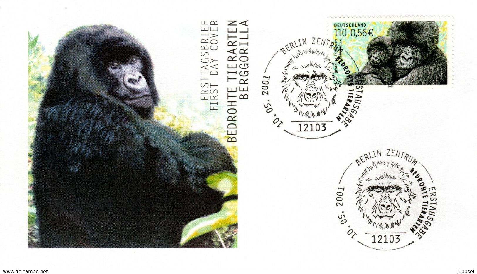 GERMANY   FDC,  Gorilla With Baby     /     ALLEMAGNE  Lettre De Première Jour,  Gorille Avec Bébé    1999 - Scimmie