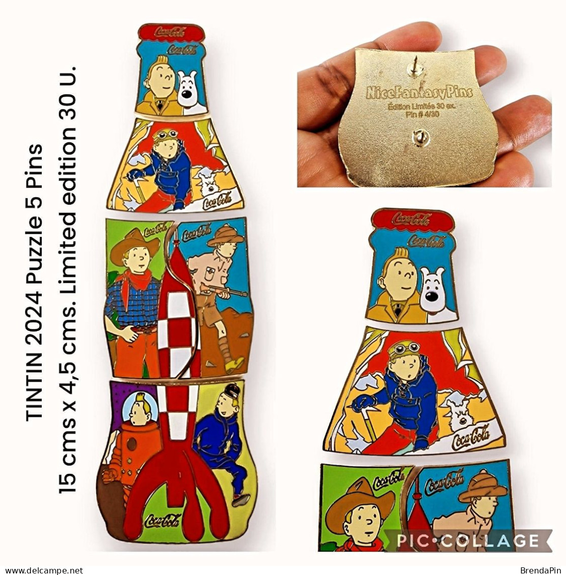 Tintin Puzzle 5 Pins Tall 15 Cms. X 4,5 Cms. Limitee Only 20 Puzzles - Coca-Cola