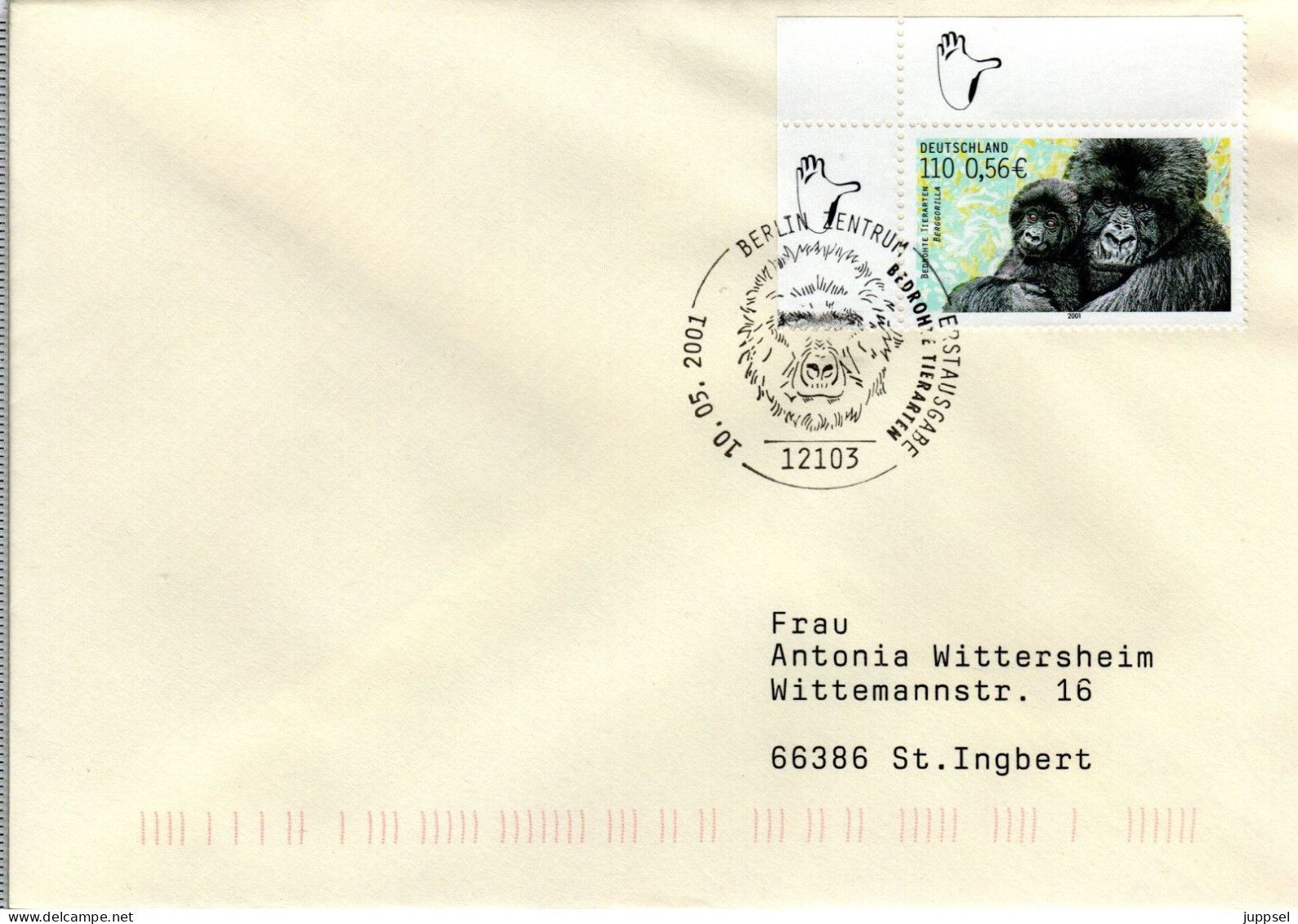 GERMANY   FDC,  Gorilla With Baby     /     ALLEMAGNE  Lettre De Première Jour,  Gorille Avec Bébé    1999 - Singes