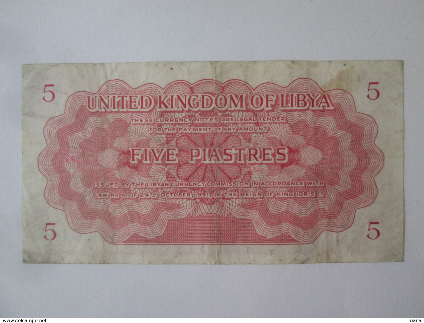 Libya United Kingdom 5 Piastres 1951 Banknote King Idris,series:636484 See Pictures - Libye