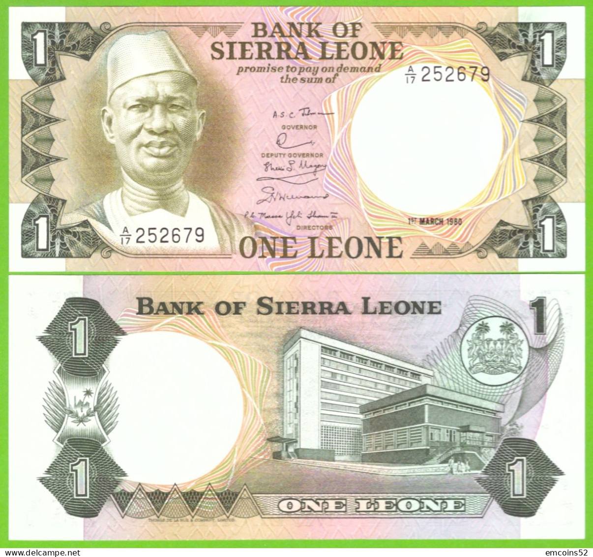 SIERRA LEONE 1 LEONE 1980  P-5c UNC - Sierra Leone