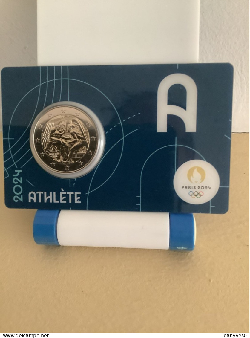 Pièce Commémorative 2 Euro France 2024 Coincard Version  Bleue J.O 2024  " Athlète " - Frankreich