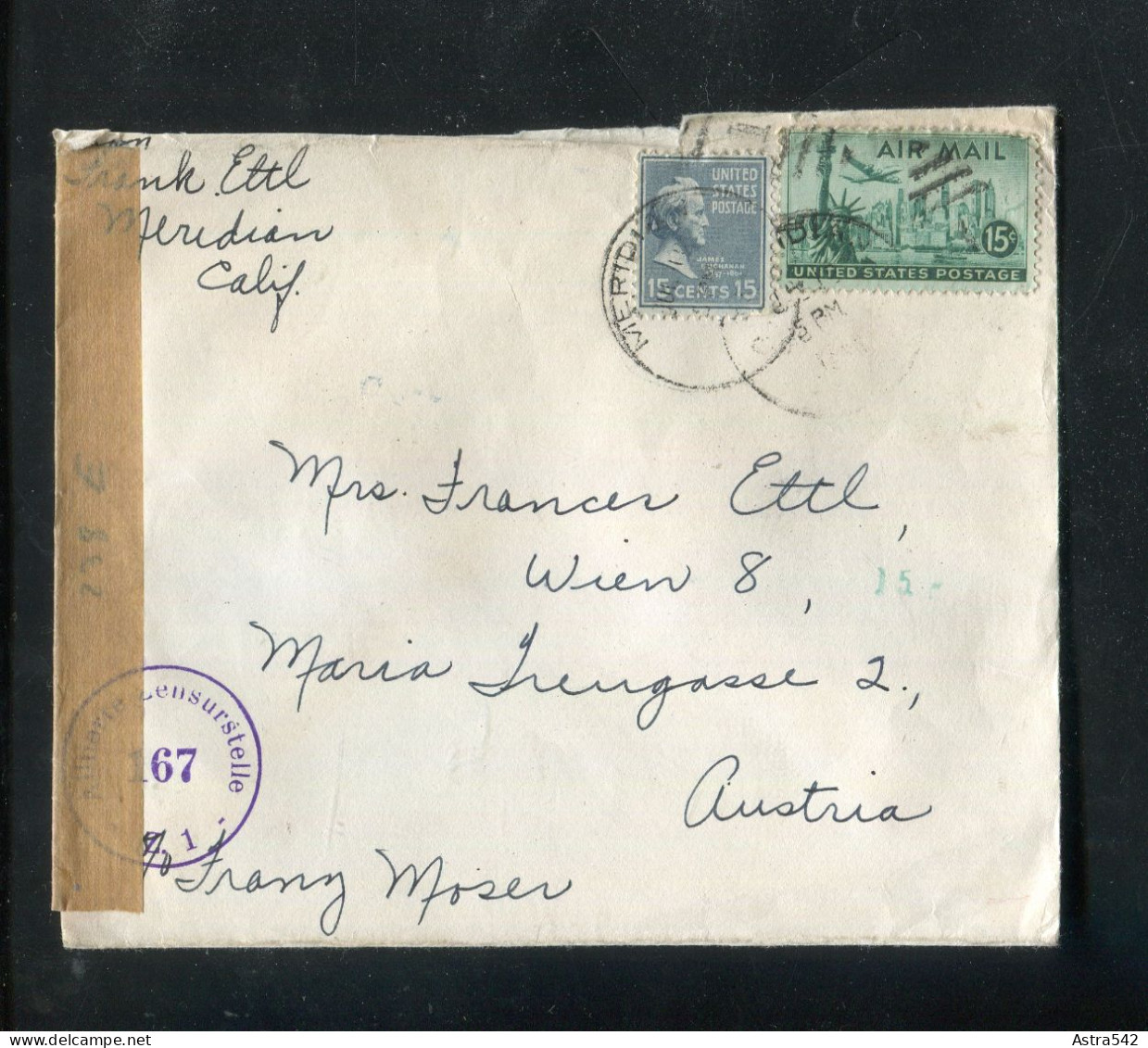 "USA" 1952, Brief Mit "ZENSUR" (Alliierte Zensurstelle) Nach Oesterreich (A0126) - Briefe U. Dokumente