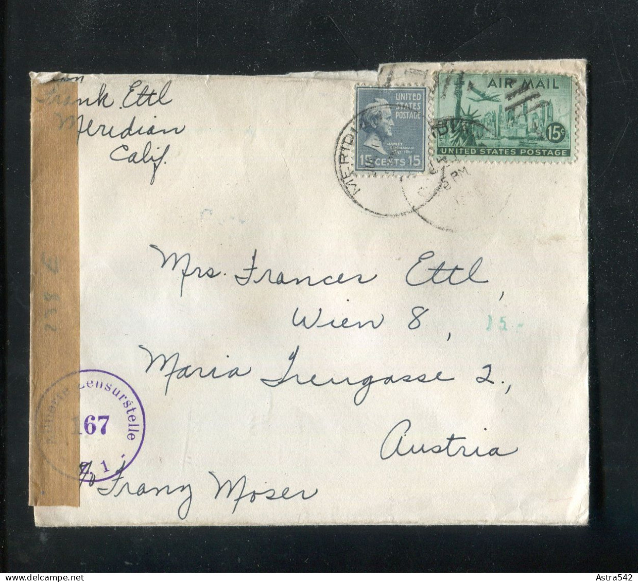 "USA" 1952, Brief Mit "ZENSUR" (Alliierte Zensurstelle) Nach Oesterreich (A0126) - Covers & Documents