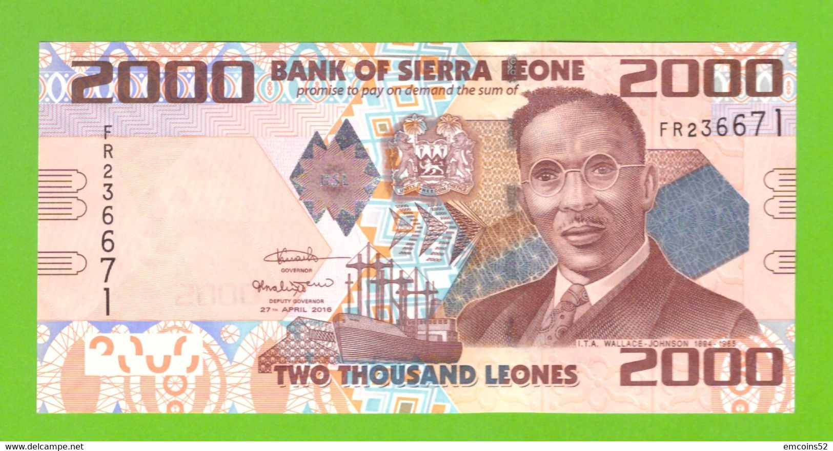 SIERRA LEONE 2000 LEONES 2016  P-31c  UNC  RARE DATA - Sierra Leona