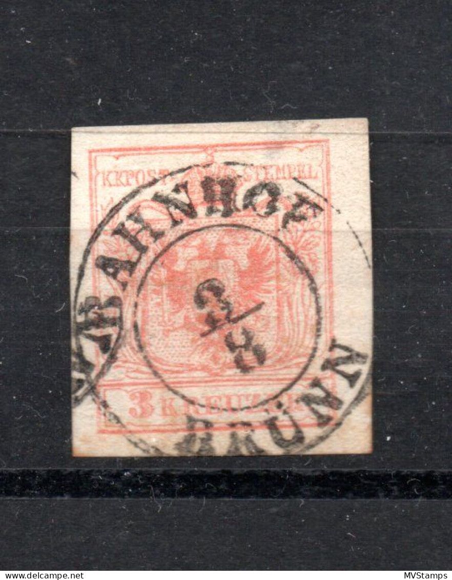 Austria 1850 Old Stamp (Michel 3) Luxury Used Brunn Bahnhof - Oblitérés